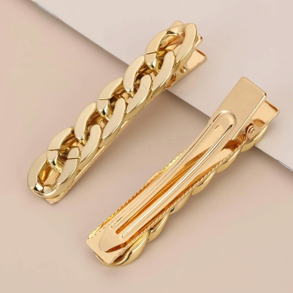 Gold Tone Chain Link Hair Clips - Picture 3 of 4